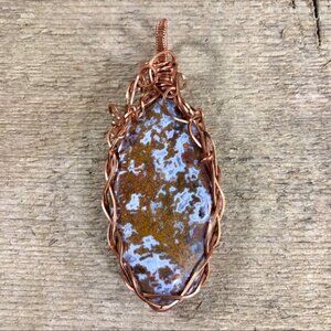 Rare Crazy Lace Fossilized Moss Agate Necklace Pendant